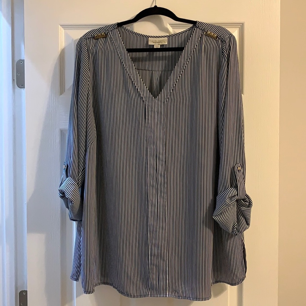 Nautical cuffed sleeve blouse